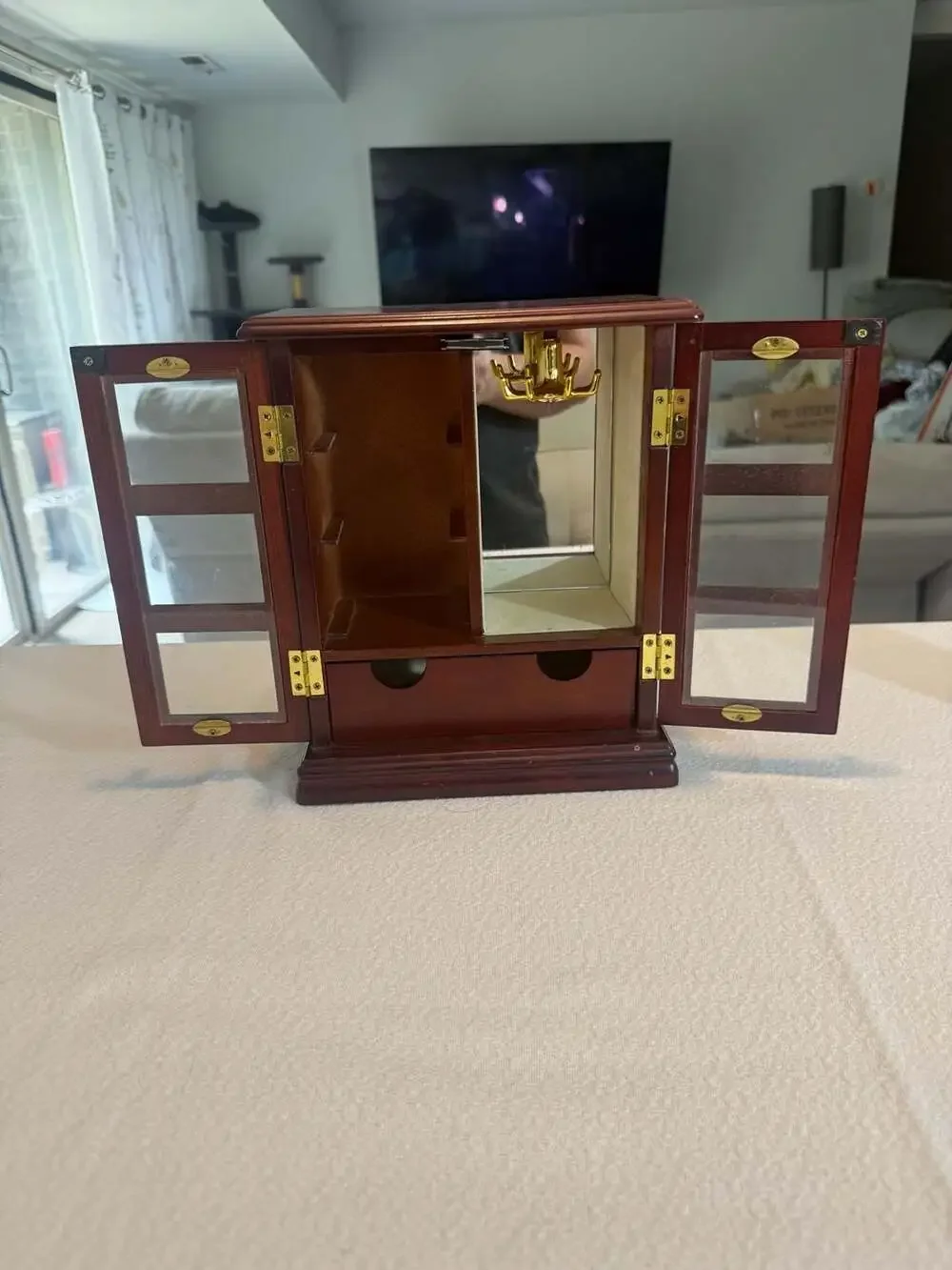 Vintage Mahogany Finish Wooden Tabletop Jewelry Armoire *see description